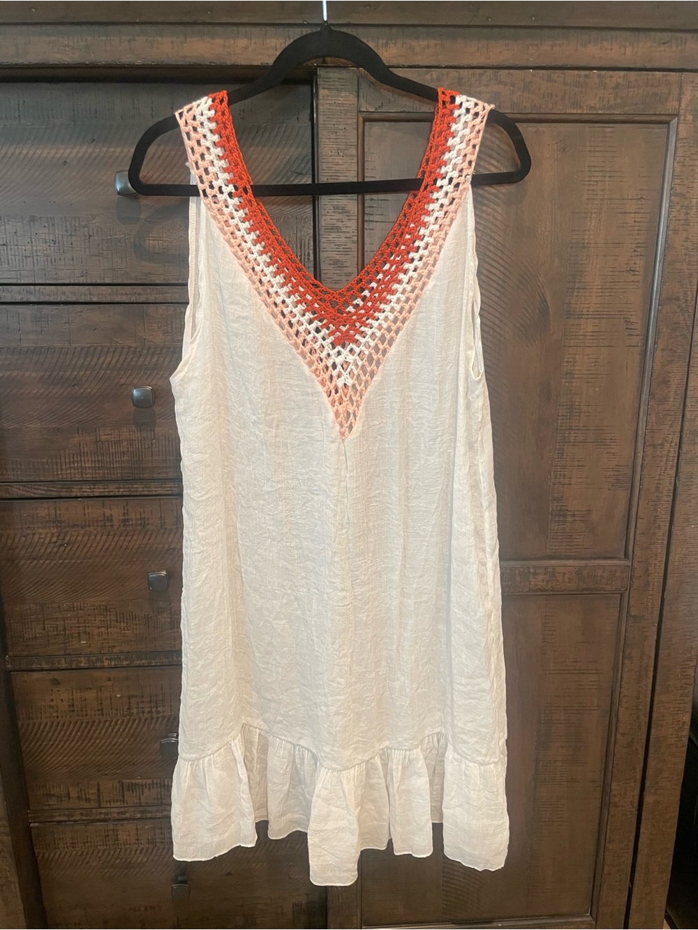 Cupshe White Crochet V-Neck Swim Coverup with Orange Trim